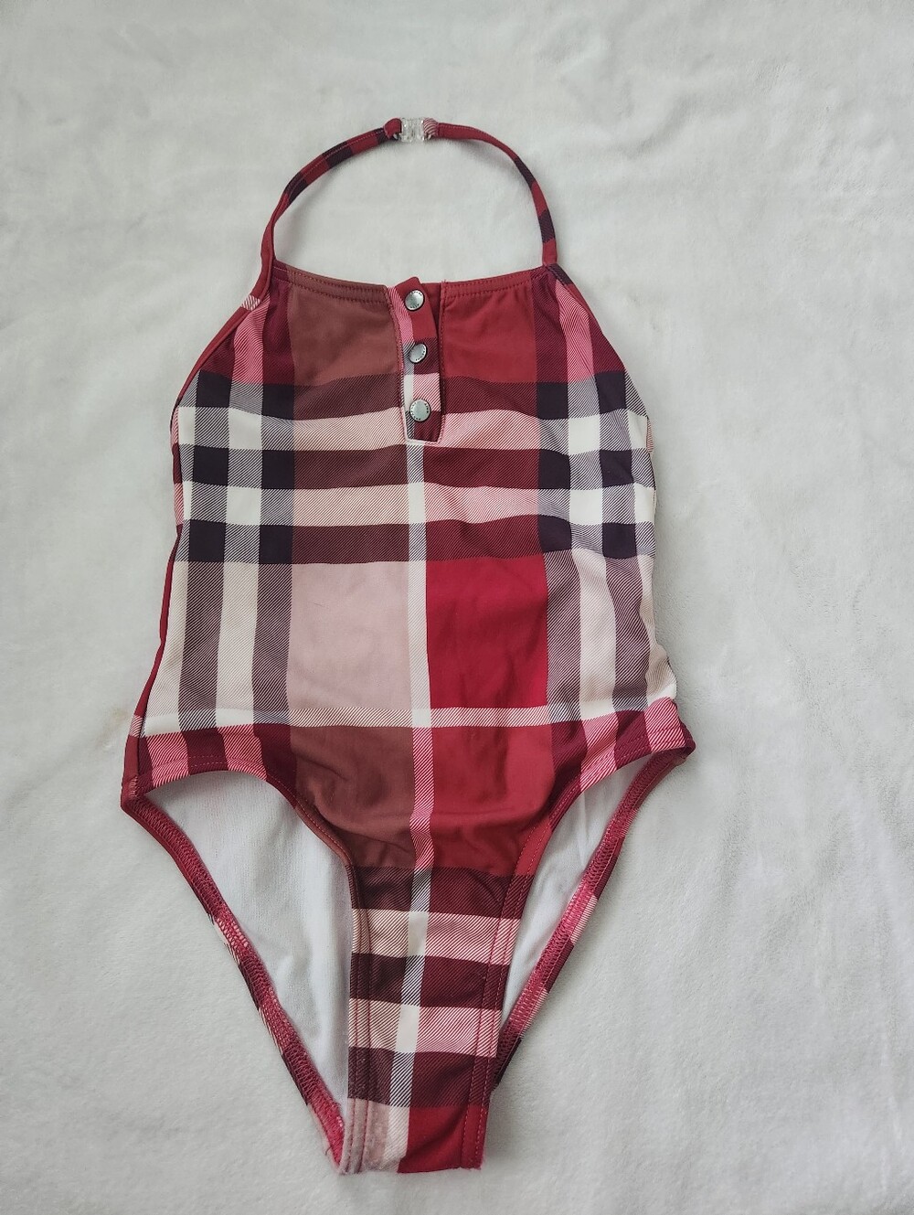 Authentic Burberry Kids Red Nova Check Halter Swimsuit